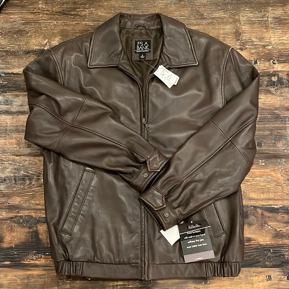 Men’s Jos A Bank Brown Leather Jacket NWT